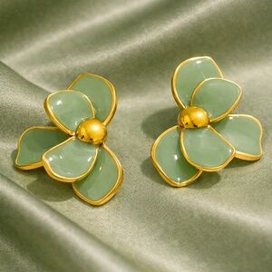 Sage Green Petal Floral Earrings